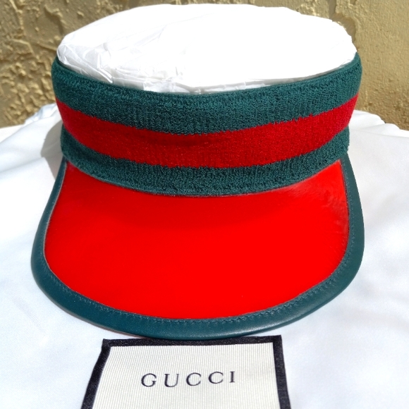 Gucci Accessories - NEW GUCCI RED/GREEN EQUESTRIAN WEB VISOR HEADBAND HAT SZ M